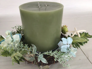 6"Candle RIng - Hydrangea, Fern, Seashell