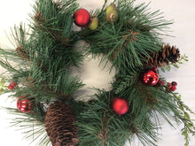 Load image into Gallery viewer, 4&quot;Candle Ring - Mixed Pine &amp; Red Ball Ornament