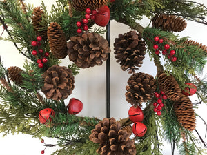 24” Wreath - Red Bell, Berry, Pine